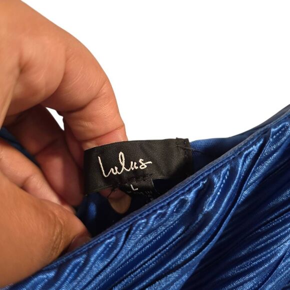 Lulus Alluring Marvel Royal Blue Pleated Satin One-Shoulder Midi Dress Large‎ - Picture 5 of 7